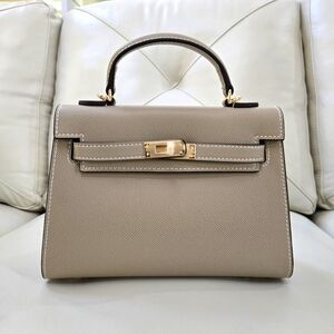 Tan Epsom Faux Leather Top Handle Crossbody Satchel Handbag